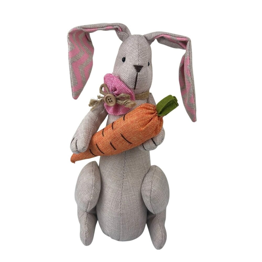 Dan Dee Easter Bunny Rabbit Plush Burlap Stuffed Animal Spring Decor Carrot Pink